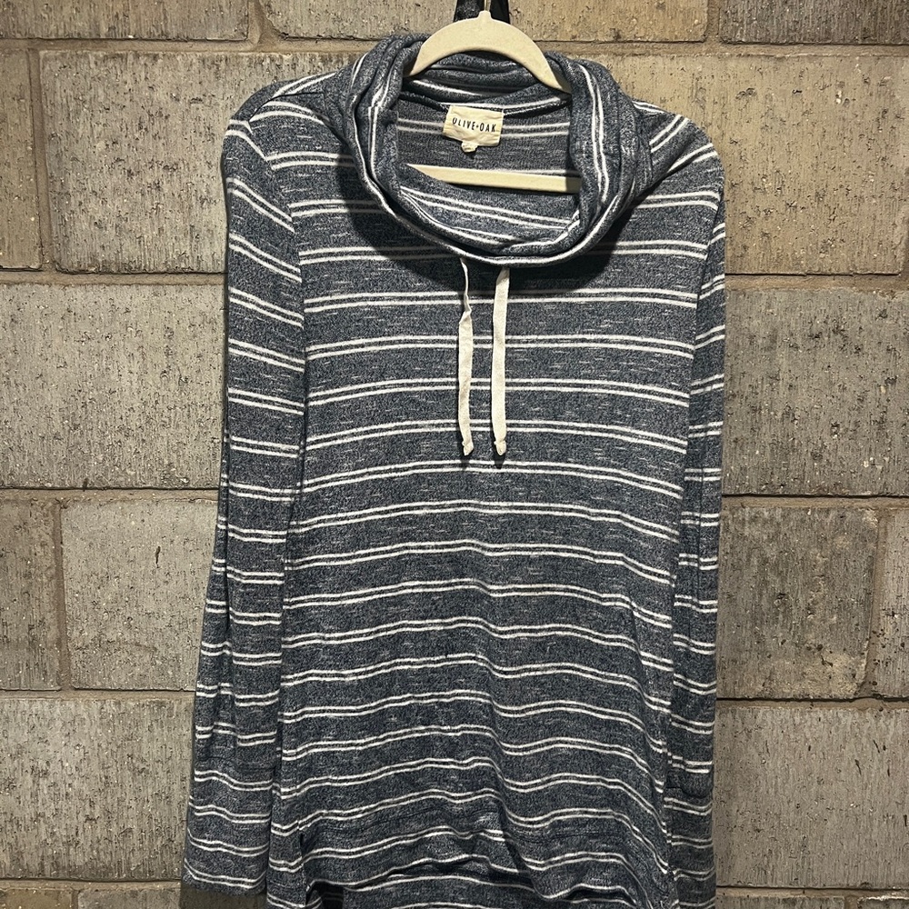 Olive & Oak Blue Striped Cowl Neck Sweater